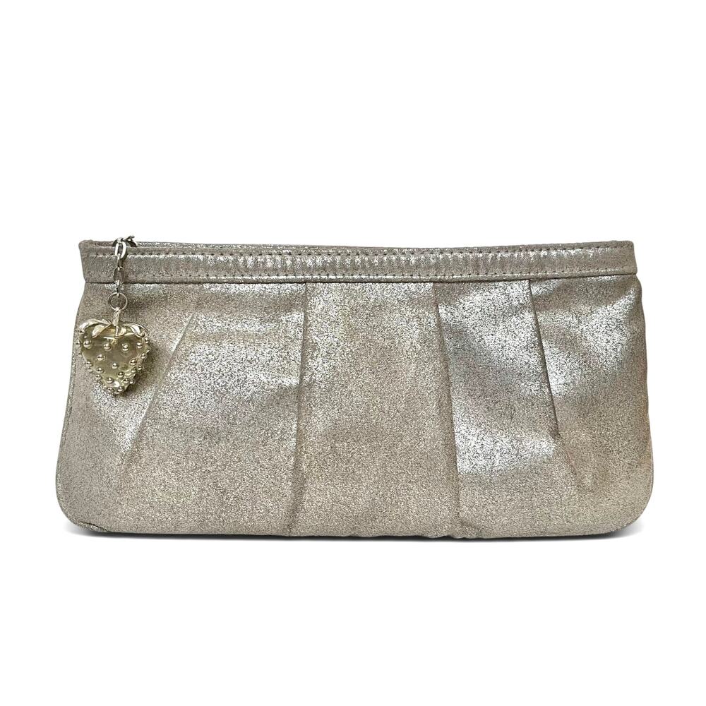 Kenneth Jay Lane Vintage KJL Studded Strawberry Charm Silver Leather Evening Bag